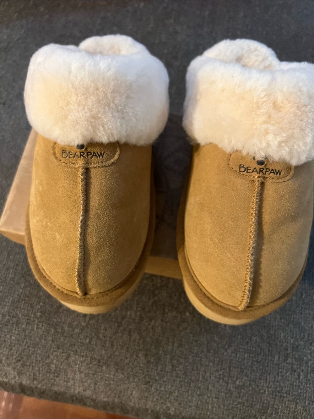 BearPaw Chestnut Suede Shearling Cuff Mules